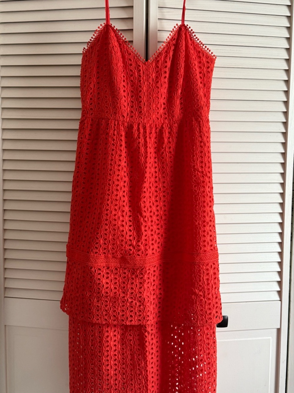 Warehouse Coral Red Eyelet Dress